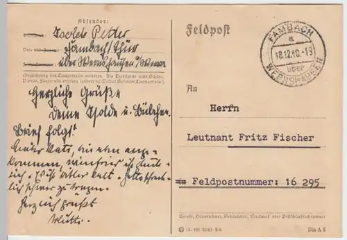(6132) Feldpostkarte, Feldpost Nr. 16295, 1940