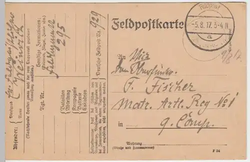 (6128) Feldpostkarte, Feldpost Nr. 929, Feldlazarett 295, 1917