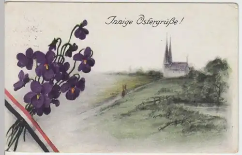 (3260) AK Ostern, Kirche, Veilchen, Feldpost 1917