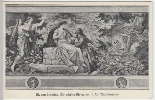 (3186) Künstler AK M. v. Schwind, Die schöne Melusine, Waldbrunnen
