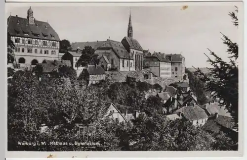 (3164) AK Warburg, Rathaus, Gymnasium 1937