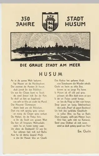 (3161) AK 350 Jahre Stadt Husum, Gedicht von Em. Gurlitt