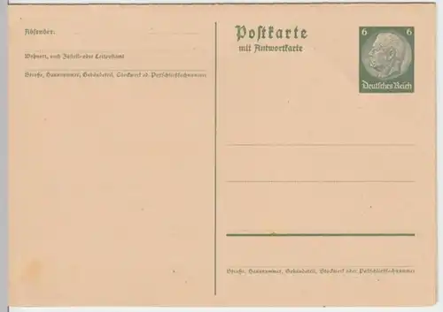 (3014) Postkarte Ganzsache Deutsches Reich, mit Antwortkarte 1930er