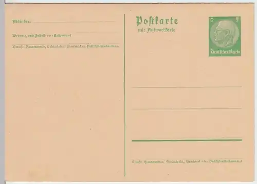 (3012) Postkarte Ganzsache Deutsches Reich, mit Antwortkarte 1930er