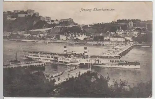 (2803) AK Koblenz, Festung Ehrenbreitstein, Schiffsbrücke 1916