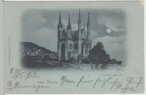 (6028) AK Gruß vom Rhein, Remagen, Apollinariskirche, Mondscheinkarte 1898