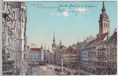 (6023) AK München, Marienplatz, Petersturm 1912