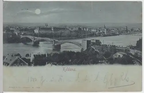 (6007) AK Koblenz, Rhein, Panorama, Mondscheinkarte 1898