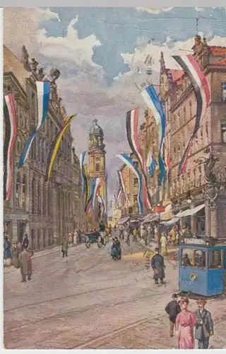 (5971) AK München, Theatinerstraße im Flaggenschmuck, Feldpost 1916