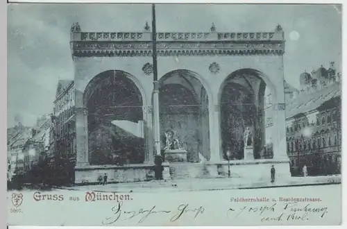 (5895) AK Gruß aus München, Feldherrnhalle, Residenzstr., Mondscheinkarte 1897