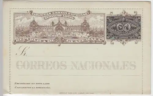 (5890) Motivganzsache Guatemala, Kartenbrief unbenutzt 1897