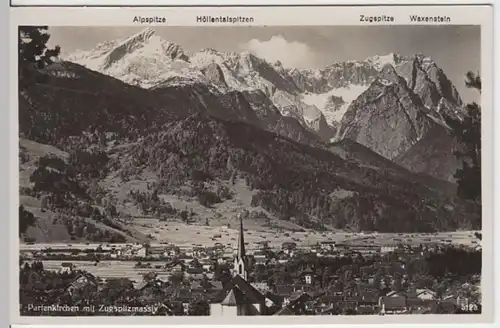(5802) Foto AK Partenkirchen, Panorama, Alpspitze, Höllentalsp., ab 1935