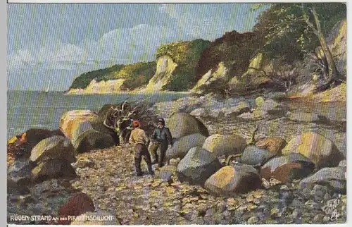 (5628) Künstler AK Rügen, Strand, An der Piratenschlucht, vor 1945