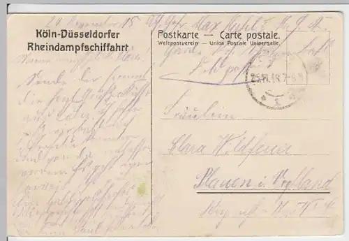 (5582) AK Rhein, Dampfschiff, Feldpost 1918