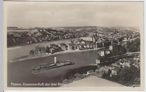(5556) Foto AK Passau, Zusammenfluss, Niederhaus 1936