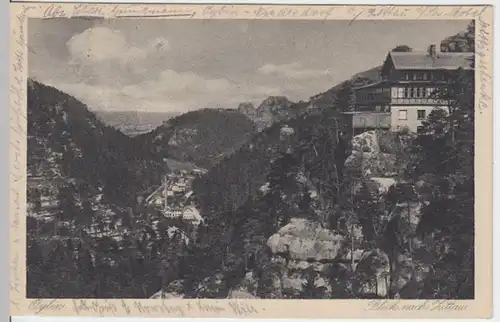 (5503) AK Oybin, Berg, Gaststätte, Blick auf Ort 1920