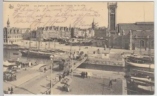 (5413) AK Ostende, Oostende, Belgien, Bahnhof, Schiffe, Feldpost 1915
