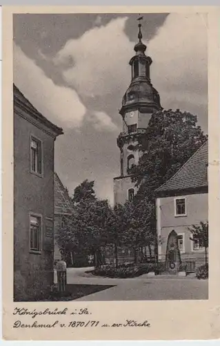 (5379) AK Königsbrück i.Sa., Denkmal 1870/71 u. Kirche Feldpost 1943
