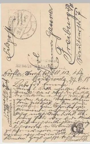 (5365) AK Donaueschingen, Dianadenkmal, Feldpost 1918