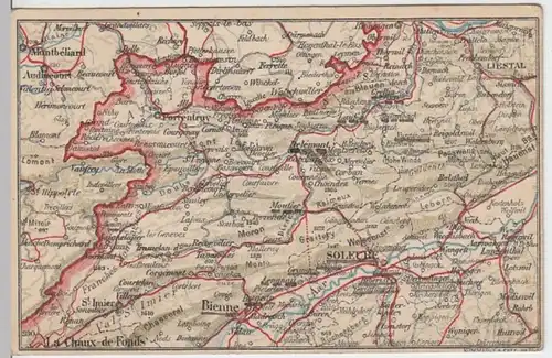 (5215) AK Bienne, Biel, Karte Schweiz, Frankreich