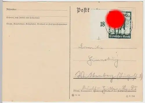 (5205) Postkarte DR Stempel Marburg 1938