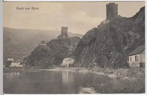 (5208) AK Esch-Sauer, Luxemburg, Burgruine, Ortsansicht 1918