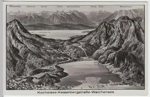 (5085) AK Karte Kochelsee, Walchensee, Jochberg, Herzogstand