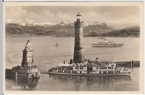 (4958) Foto AK Lindau, Bodensee, Hafeneinfahrt, vor 1945