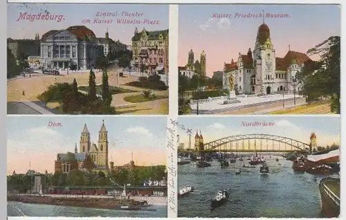 (4696) AK Magdeburg, Dom, Theater, Nordbrücke, Museum 1927