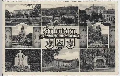 (4680) AK Erlangen, Schloss, Universit., Rückertbrunnen, Orangerie 1938