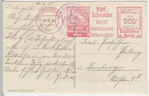 (4579) Foto AK Burg Lauenstein, Ludwigsstadt, Postfreistempel 1938