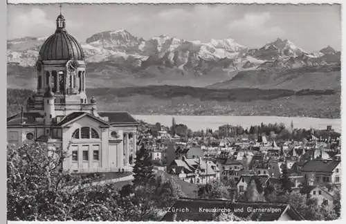 (4486) Foto AK Zürich, Kreuzkirche, Glarner Alpen 1956