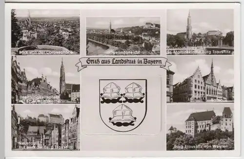 (4372) AK Landshut, Bay., mit Leporello, Burg Trausnitz, St. Martinskirche