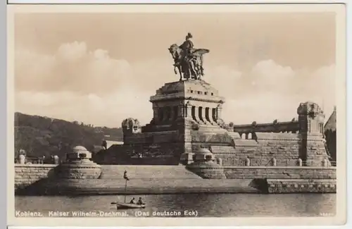 (4360) Foto AK Koblenz, Deutsches Eck, Kaiser Wilhelm Denkmal 1940