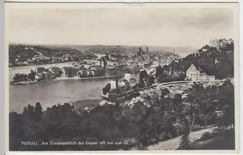 (4331) Foto AK Passau, Zusammenfluss Donau, Inn, Ilz, Unterhaus 1931