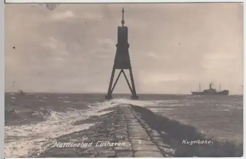 (4198) Foto AK Cuxhaven, Kugelbake, Dampfschiff 1928