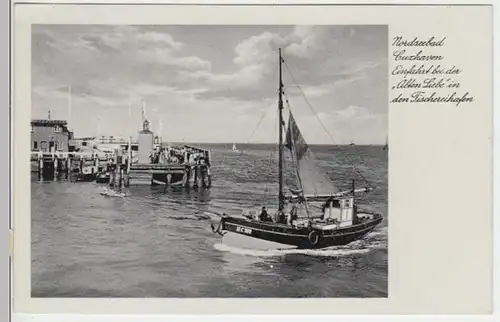 (3970) AK Cuxhaven, Fischerboot, Einfahrt Alte Liebe 1936