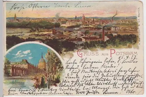 (3938) AK Potsdam, Panorama, Litho um 1900, gelaufen 1927
