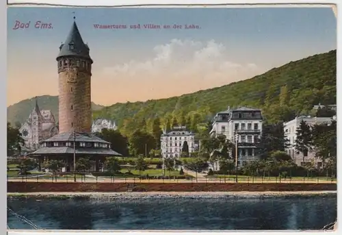 (3810) AK Bad Ems, Wasserturm, Villen, Lahn 1919
