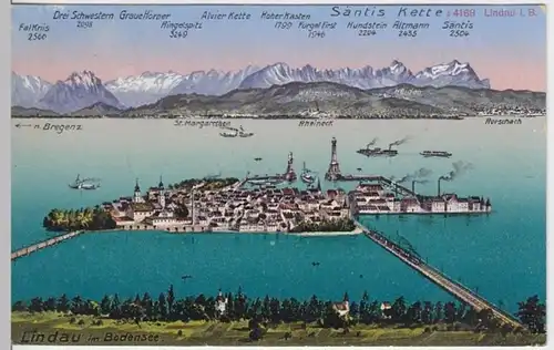(3778) AK Lindau, Bodensee, Panorama, Säntis Kette 1914