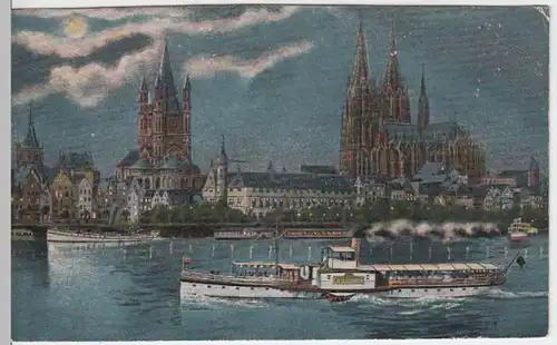 (3761) AK Köln, Groß St. Martin, Dom, Dampfer Fürst Bismarck, vor 1945