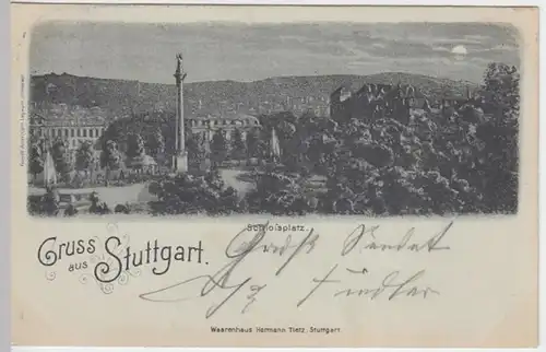 (3751) AK Gruß aus Stuttgart, Schlossplatz, Mondscheinkarte 1898