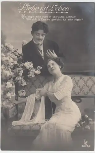 (3671) Foto AK Sprüche, Liebe ist Leben, Paar 1915