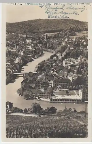 (3639) Foto AK Baden, Aargau, Weinhang, Limmat, Panorama 1932