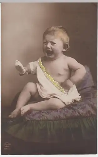 (3634) AK Weinender Junge mit Bürste 1914