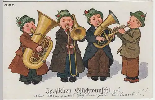 (3457) AK Glückwunsch, Vier kleine Musikanten 1918