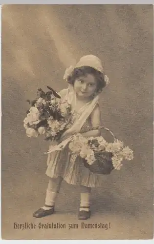 (3450) AK Namenstag, Mädchen, Blumen 1912