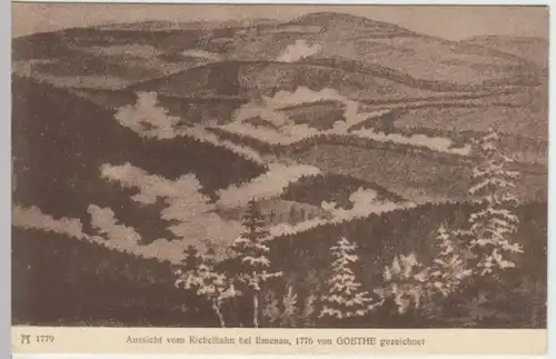 (3352) Künstler AK, Aussicht vom Kickelhahn, Handzeichnung v. Goethe
