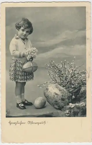 (3342) AK Ostern, Mädchen, Eier, Weidenkätzchen 1938