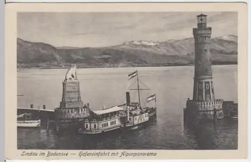 (3331) AK Lindau, Bodensee, Hafeneinfahrt, Alpen, vor 1945